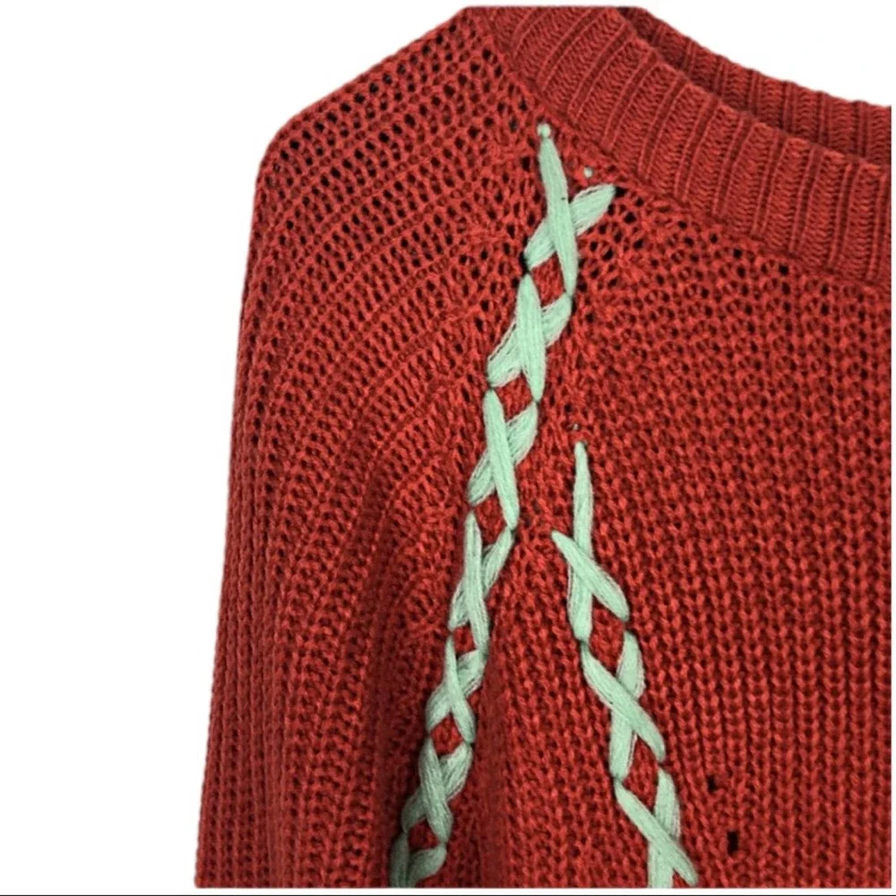 Hayden LA Lace up Braid Tassel Sweater Rust orange kids sweater - Picture 5 of 9